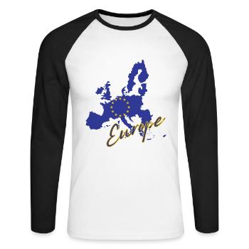 Drapeau de l’Europe, fierté européenne - T-shirt baseball manches longues Homme - blanc/noir - Devant - Nik (191cm)
