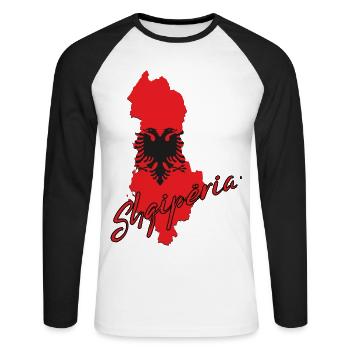 Albanische Flagge, Albanischer Stolz - Unisex Baseballshirt langarm - Weiß/Schwarz - Vorne - Nik (191cm)