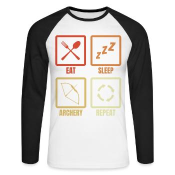 Essen Schlafen Bogenschießen Wiederholen - Unisex Baseballshirt langarm - Weiß/Schwarz - Vorne - Nik (191cm)