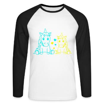 Valentin Einhörner Valentinstag Herzen Partner - Unisex Baseballshirt langarm - Weiß/Schwarz - Vorne - Nik (191cm)
