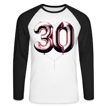 30 Jahre Pink Luftballon Folienballon Geschenk - Unisex Baseballshirt langarm - Weiß/Schwarz - Vorne - Nik (191cm)