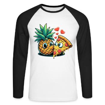 Pizza Hawaii Baiser Relation d’amour Drôle Cadeau - T-shirt baseball manches longues Homme - blanc/noir - Devant - Nik (191cm)