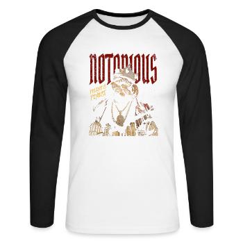 Notorious Cat – Hip-Hop Katze - T-shirt baseball manches longues Homme - blanc/noir - Devant - Nik (191cm)