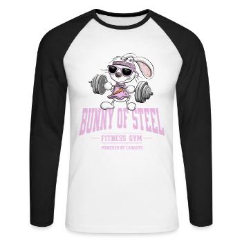 Hase Fitness Kraftsport Spruch Training - Unisex Baseballshirt langarm - Weiß/Schwarz - Vorne - Nik (191cm)