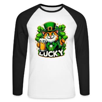 Saint-Patrick Leprechaun Cat Happy - T-shirt baseball manches longues Homme - blanc/noir - Devant - Nik (191cm)