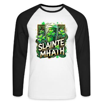 St. Patrick's Day Slainte Mhath Ireland Gift - Unisex Long Sleeve Baseball T-Shirt - white/black - Front - Nik (191cm)