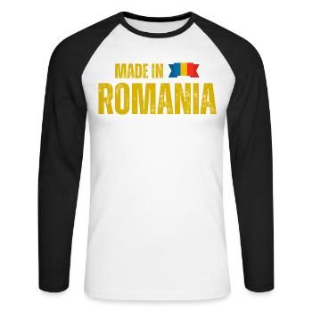 Made in Romania, Romanian pride - Unisex Long Sleeve Baseball T-Shirt - white/black - Front - Nik (191cm)