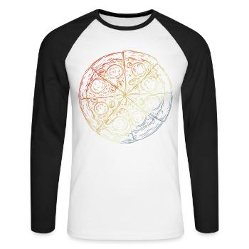 Vintage Pizza Skizze - Unisex Baseballshirt langarm - Weiß/Schwarz - Vorne - Nik (191cm)