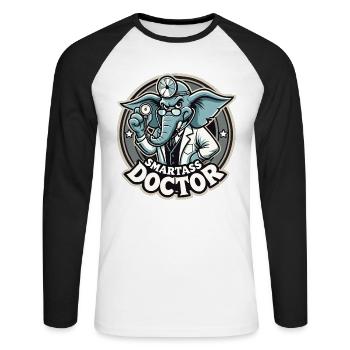 Smartass Doctor Elephant Drôle de cadeau - T-shirt baseball manches longues Homme - blanc/noir - Devant - Nik (191cm)