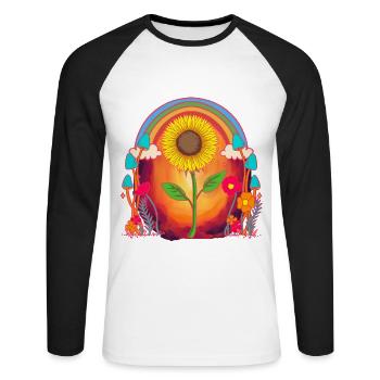 Sonnenblume Sonnenblumen Sonnenuntergang Natur - Unisex Baseballshirt langarm - Weiß/Schwarz - Vorne - Nik (191cm)