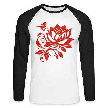Le lotus rouge et l'oiseau - T-shirt baseball manches longues Homme - blanc/noir - Devant - Nik (191cm)
