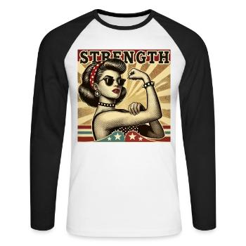 Strength Strong Cool Woman Rockabilly Gift - Unisex Long Sleeve Baseball T-Shirt - white/black - Front - Nik (191cm)