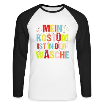 My costume is in the wash - Unisex Long Sleeve Baseball T-Shirt - white/black - Front - Nik (191cm)