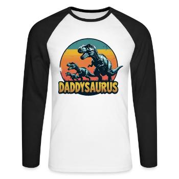 Daddysaurus - Unisex Baseballshirt langarm - Weiß/Schwarz - Vorne - Nik (191cm)