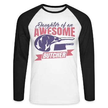 Fille d’un boucher - T-shirt baseball manches longues Homme - blanc/noir - Devant - Nik (191cm)