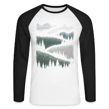 Nature Mountains Hiking Forest Minimalist Gift - Unisex Long Sleeve Baseball T-Shirt - white/black - Front - Nik (191cm)