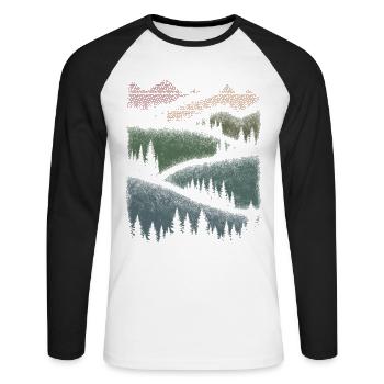 Hiking Nature Mountains Forest Minimalist Gift - Unisex Long Sleeve Baseball T-Shirt - white/black - Front - Nik (191cm)