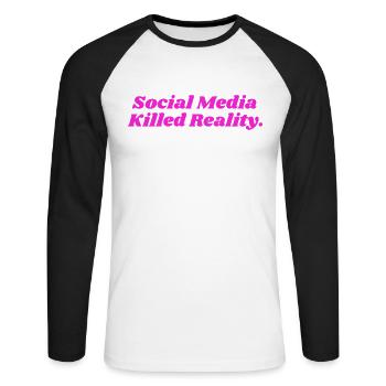 SOCIAL MEDIA KILLED REALITY DAMEN - Unisex Baseballshirt langarm - Weiß/Schwarz - Vorne - Nik (191cm)