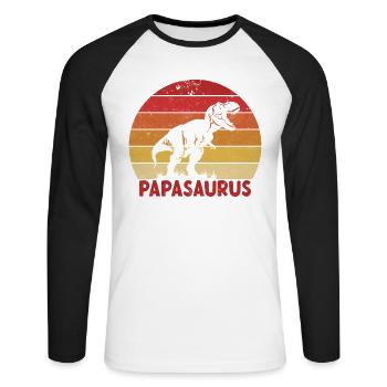 Papasaurus Papa Retro T-Rex Cadeau pour la fête des pères - T-shirt baseball manches longues Homme - blanc/noir - Devant - Nik (191cm)