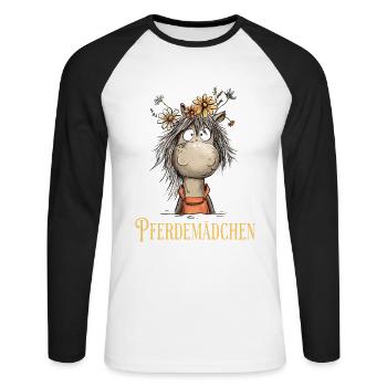 Pferdemädchen Pferd Mit Blumen Cartoon Humor - Unisex Baseballshirt langarm - Weiß/Schwarz - Vorne - Nik (191cm)