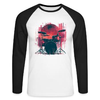Vintage Schlagzeug Look - Unisex Baseballshirt langarm - Weiß/Schwarz - Vorne - Nik (191cm)