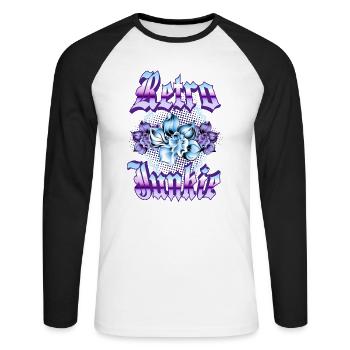 Retro Junkie – Style floral gothique des années 90 - T-shirt baseball manches longues Homme - blanc/noir - Devant - Nik (191cm)
