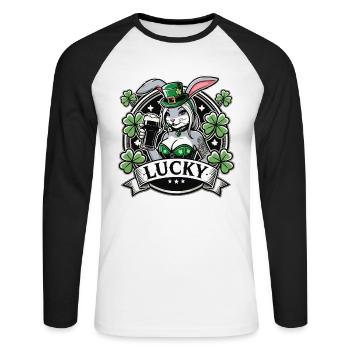 Saint-Patrick Bunny Bunny Bière Happy - T-shirt baseball manches longues Homme - blanc/noir - Devant - Nik (191cm)
