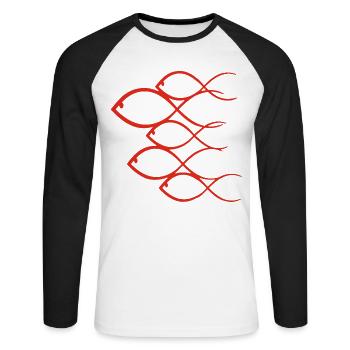 Goldfisch Banc - Unisex Baseballshirt langarm - Weiß/Schwarz - Vorne - Nik (191cm)