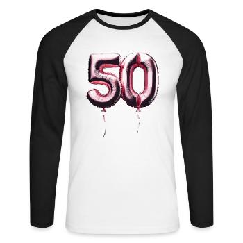 50 Jahre Pink Luftballon Folienballon Geschenk - Unisex Baseballshirt langarm - Weiß/Schwarz - Vorne - Nik (191cm)