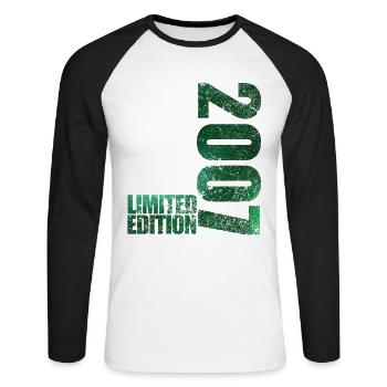 Limited Edition 2007 18th Birthday Gift - Unisex Long Sleeve Baseball T-Shirt - white/black - Front - Nik (191cm)