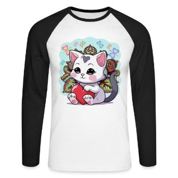 Indische Katze Katzen Herz Herzen indisch Kätzchen - Unisex Baseballshirt langarm - Weiß/Schwarz - Vorne - Nik (191cm)