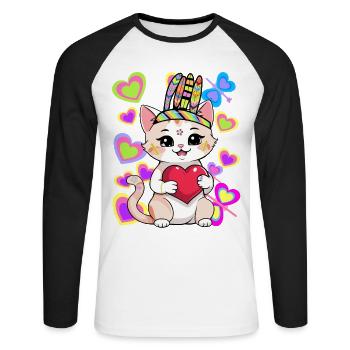 Katze Geburtstag Kinder Kind Herz Herzen Baby - Unisex Baseballshirt langarm - Weiß/Schwarz - Vorne - Nik (191cm)