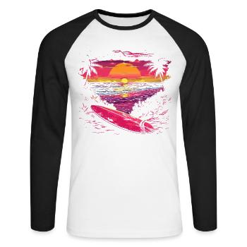 Surf Look des années 90 - T-shirt baseball manches longues Homme - blanc/noir - Devant - Nik (191cm)