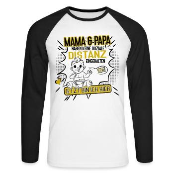 Mama und Papa ohne Abstand Baby Humor Design - Unisex Baseballshirt langarm - Weiß/Schwarz - Vorne - Nik (191cm)