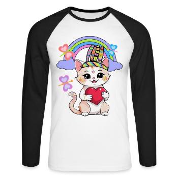 Chat Chats Enfants Enfant Bébé Coeur Coeurs - T-shirt baseball manches longues Homme - blanc/noir - Devant - Nik (191cm)