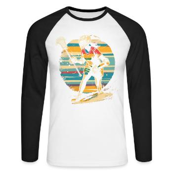 Retro Lacrossespielerin 90er Jahre - Unisex Baseballshirt langarm - Weiß/Schwarz - Vorne - Nik (191cm)