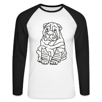 Chien carlin mignon - T-shirt baseball manches longues Homme - blanc/noir - Devant - Nik (191cm)