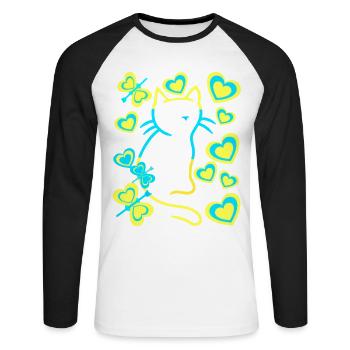 Retro Cat Cats Vintage 80s 90s Kids - Unisex Long Sleeve Baseball T-Shirt - white/black - Front - Nik (191cm)