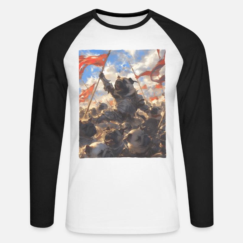Epische Mops Revolution Kunstvolles Gemälde - Unisex Baseballshirt langarm - Weiß/Schwarz