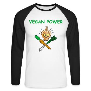 The power of vegans - Unisex Long Sleeve Baseball T-Shirt - white/black - Front - Nik (191cm)