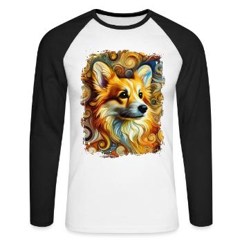 Welsh Corgi in Artful and Abstract Style - Unisex Long Sleeve Baseball T-Shirt - white/black - Front - Nik (191cm)