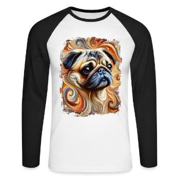 Pug in ornate and abstract style - Unisex Long Sleeve Baseball T-Shirt - white/black - Front - Nik (191cm)