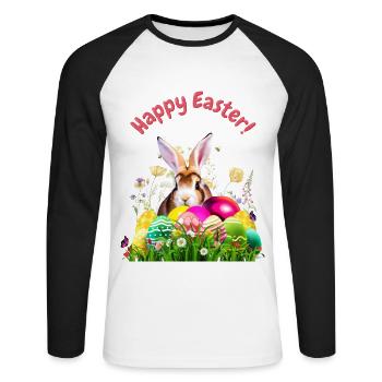 Cute Easter bunny with colorful eggs - Unisex Long Sleeve Baseball T-Shirt - white/black - Front - Nik (191cm)