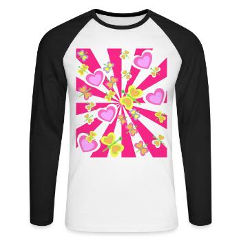 Printemps Coeur Coeurs Été Été Rétro Années 80 - T-shirt baseball manches longues Homme - blanc/noir - Devant - Nik (191cm)