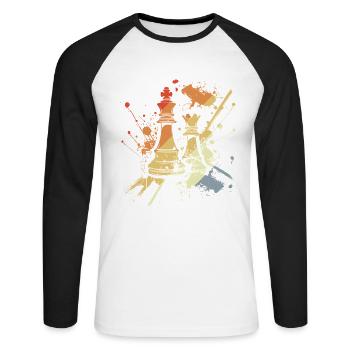 Reine et Roi d’échecs vintage - T-shirt baseball manches longues Homme - blanc/noir - Devant - Nik (191cm)