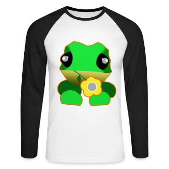 Grenouille mignonne avec fleur - T-shirt baseball manches longues Homme - blanc/noir - Devant - Nik (191cm)