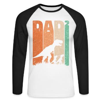 Tyrannosaurus Papa Hoch Zwei Kinder Vater Geschenk - Unisex Baseballshirt langarm - Weiß/Schwarz - Vorne - Nik (191cm)