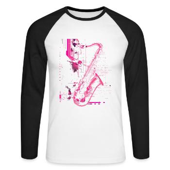 Saxophonist Sketch - Unisex Long Sleeve Baseball T-Shirt - white/black - Front - Nik (191cm)
