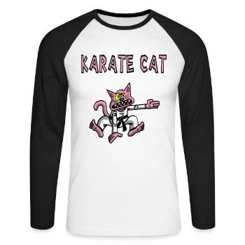 Karate and pink cat - Unisex Long Sleeve Baseball T-Shirt - white/black - Front - Nik (191cm)