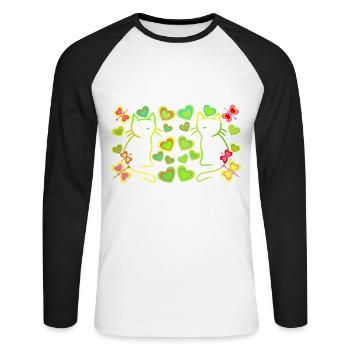 Chats Rétro Chat Chaton Vintage Coeurs Enfant - T-shirt baseball manches longues Homme - blanc/noir - Devant - Nik (191cm)
